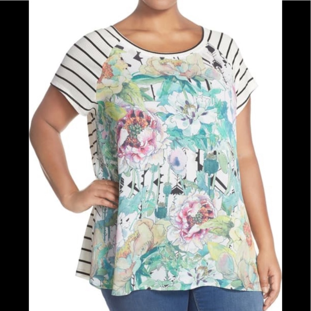 Bobeau Stripe Floral Top NWT 2X PLUS